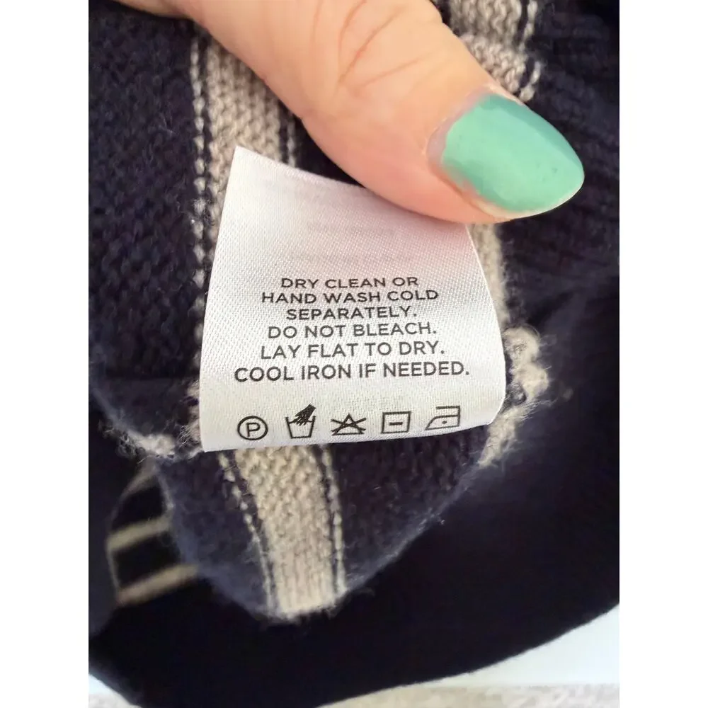 THE RESET 'R LABEL' Women's Wool Cashmere Blend Striped Mock Neck Sweater Navy